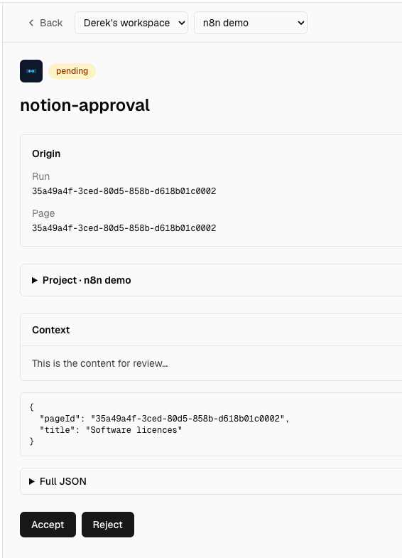 Hitly work item for notion-approval with Software licences context and Accept or Reject
