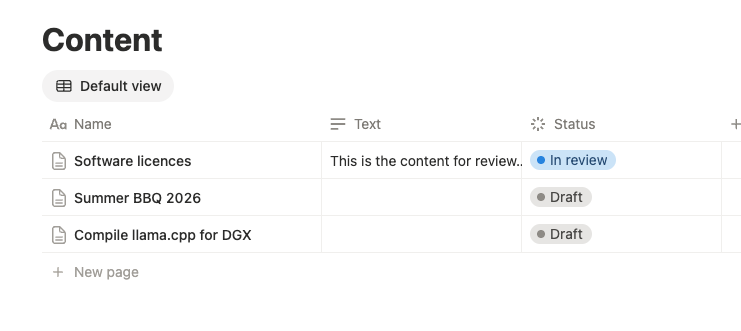 Notion Content database with Software licences In review